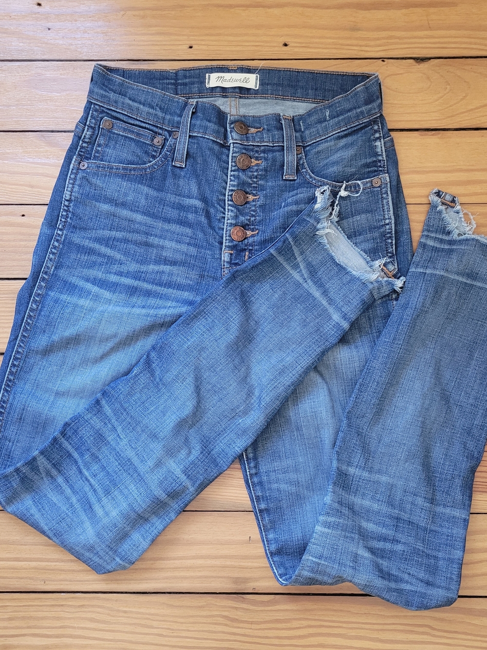 Madewell 25 10" High Riser Skinny Skinny Jeans Button Fly Distressed Blue Denim